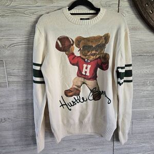 Hustle Gang Bear Football Sweater Mens SZ M NWT